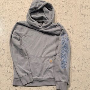 Carhartt Heather Light Blue Hoodie with Sky Blue Sleeve Logo